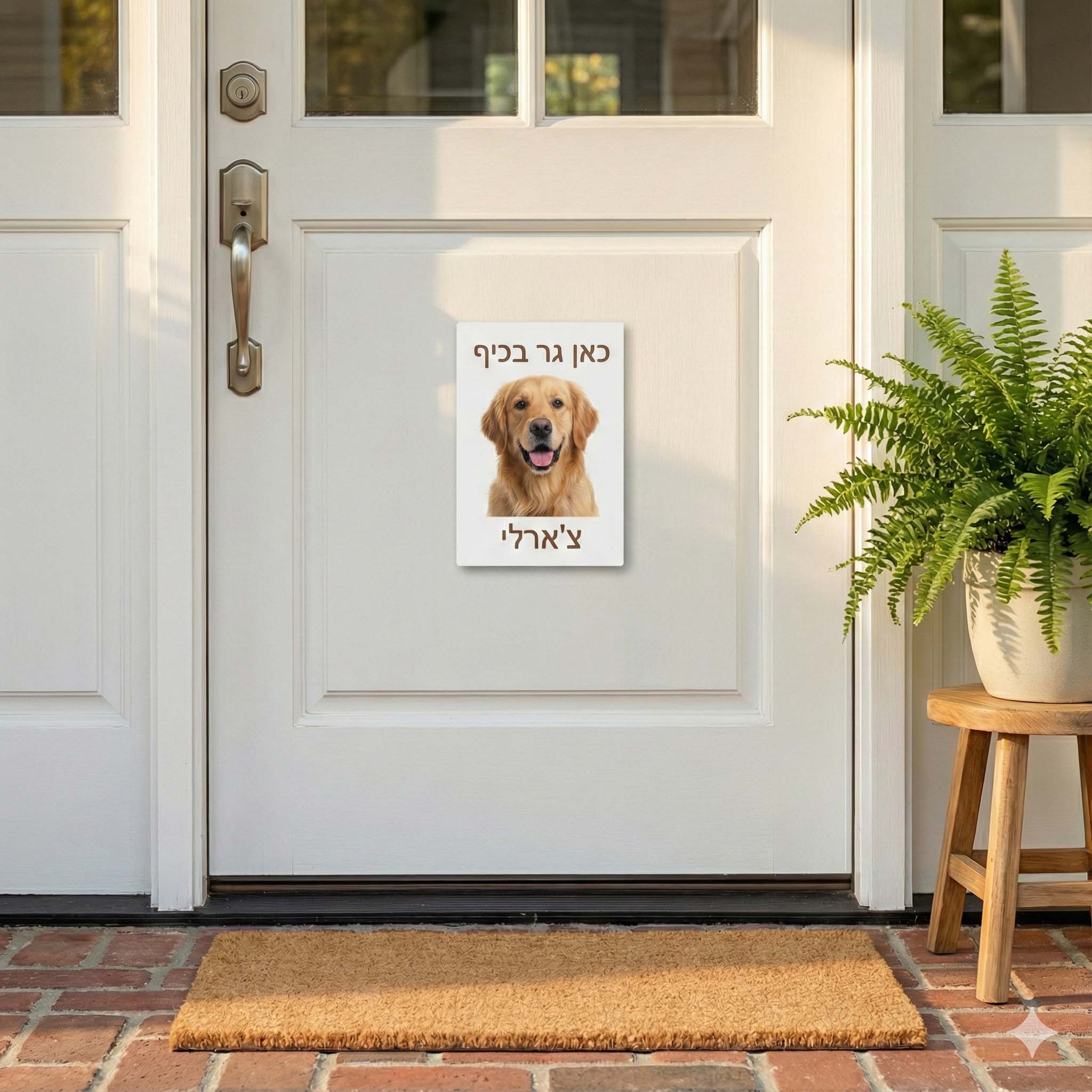 שלט לדלת עם תמונה של הכלב
