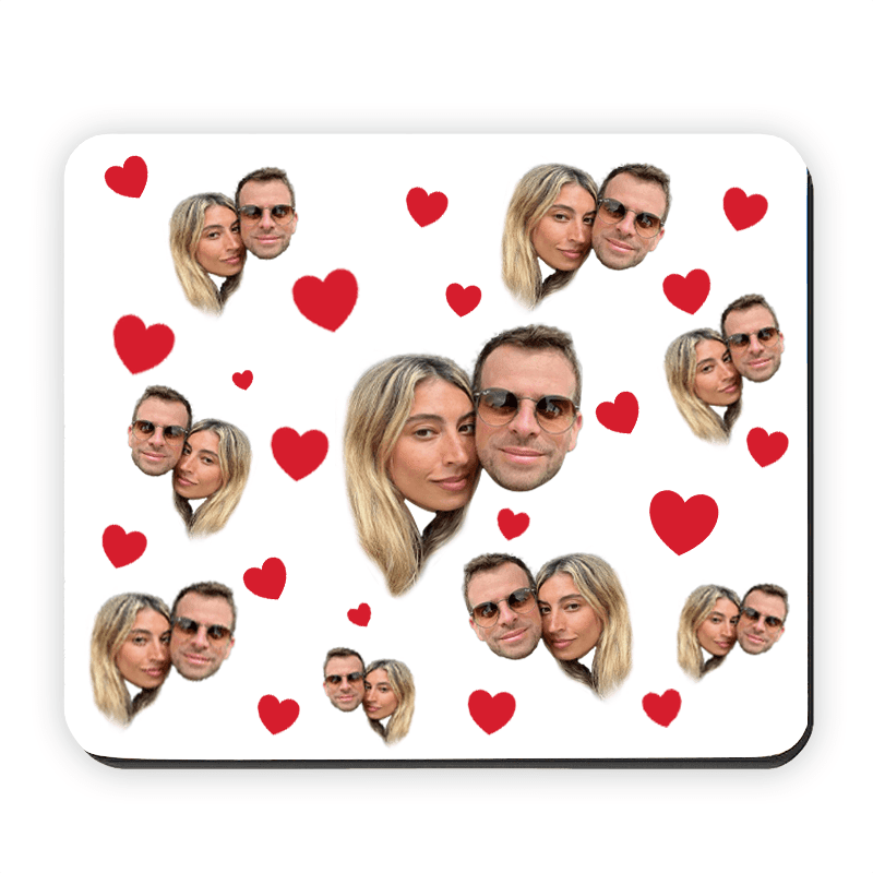 פד לעכבר עם פרצוף ולבבות - מתנה אישית בעיצוב מותאם