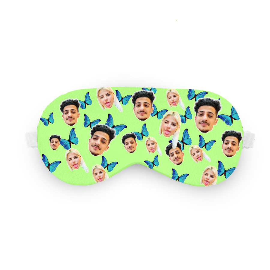 כיסוי עיניים עם פרפרים ופרצוף בעיצוב אישי - מתנה יפה ומצחיקה שוגיס