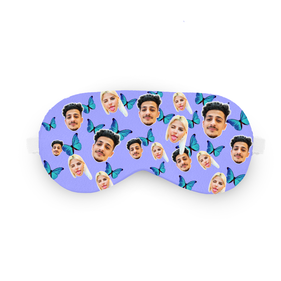 כיסוי עיניים עם פרפרים ופרצוף בעיצוב אישי - מתנה יפה ומצחיקה שוגיס