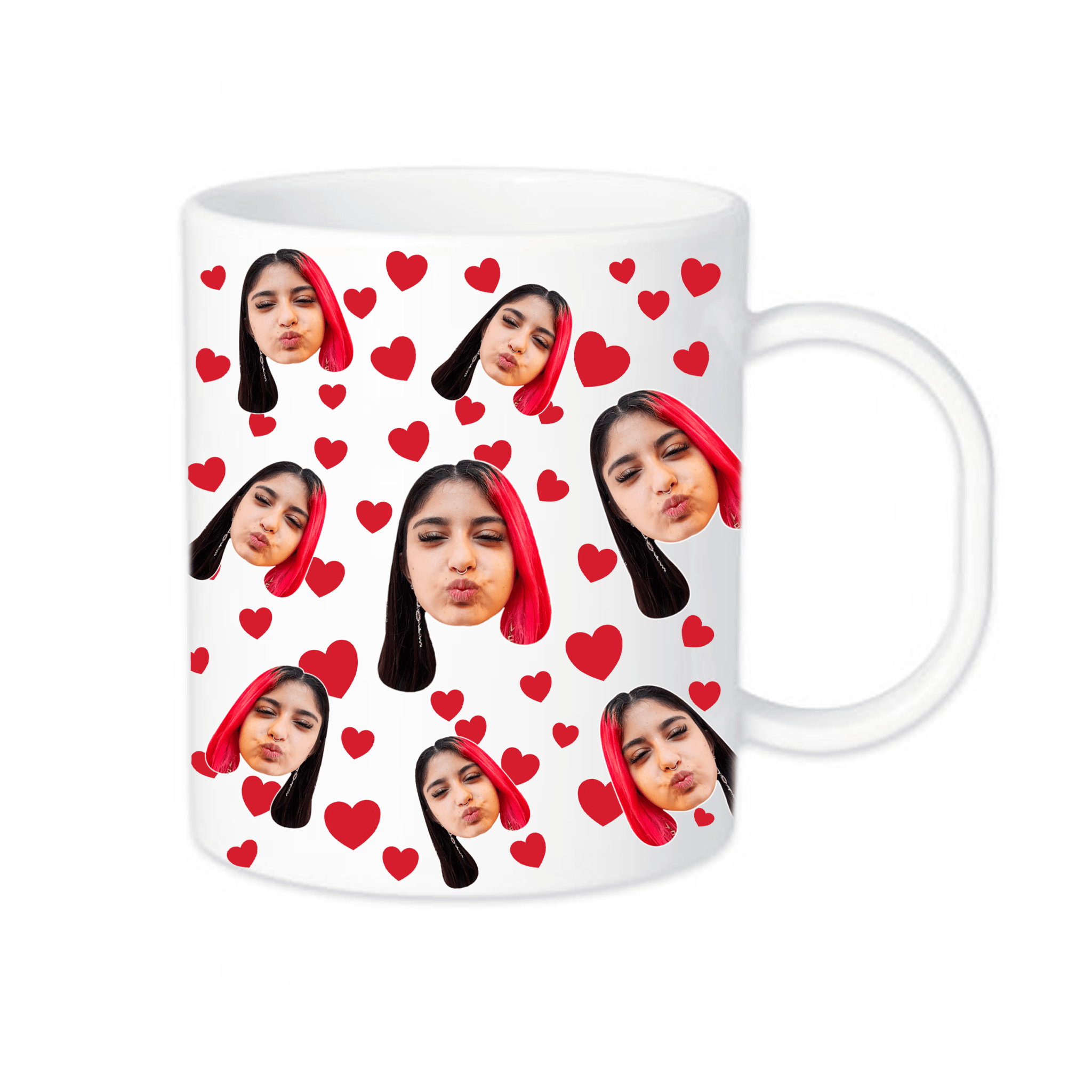 ספל עם פרצוף ולבבות - ספל בעיצוב אישי