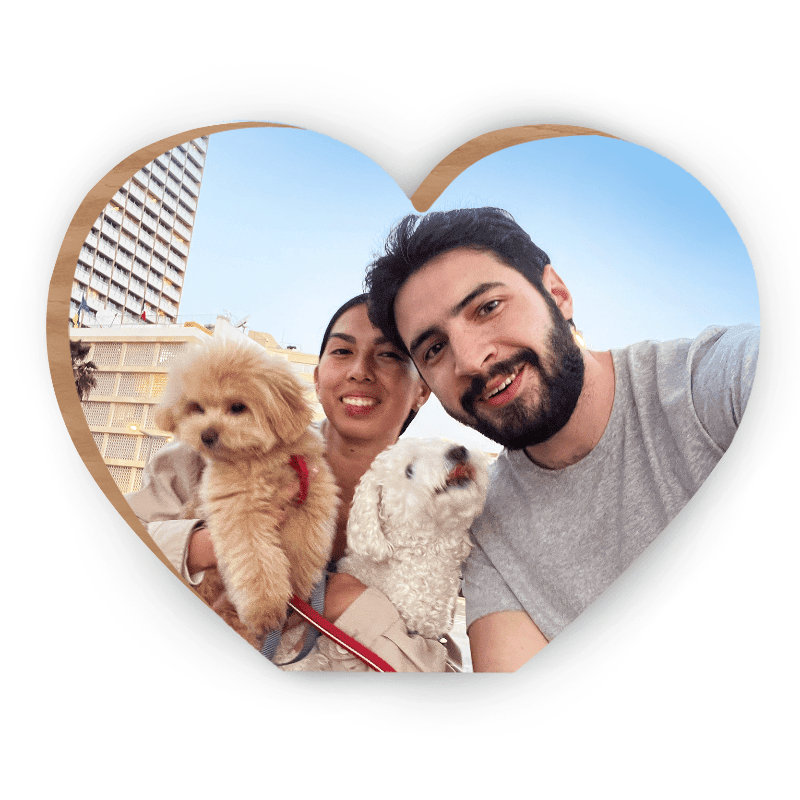 בלוק עץ עם תמונה - לב - בלוק בעיצוב אישי